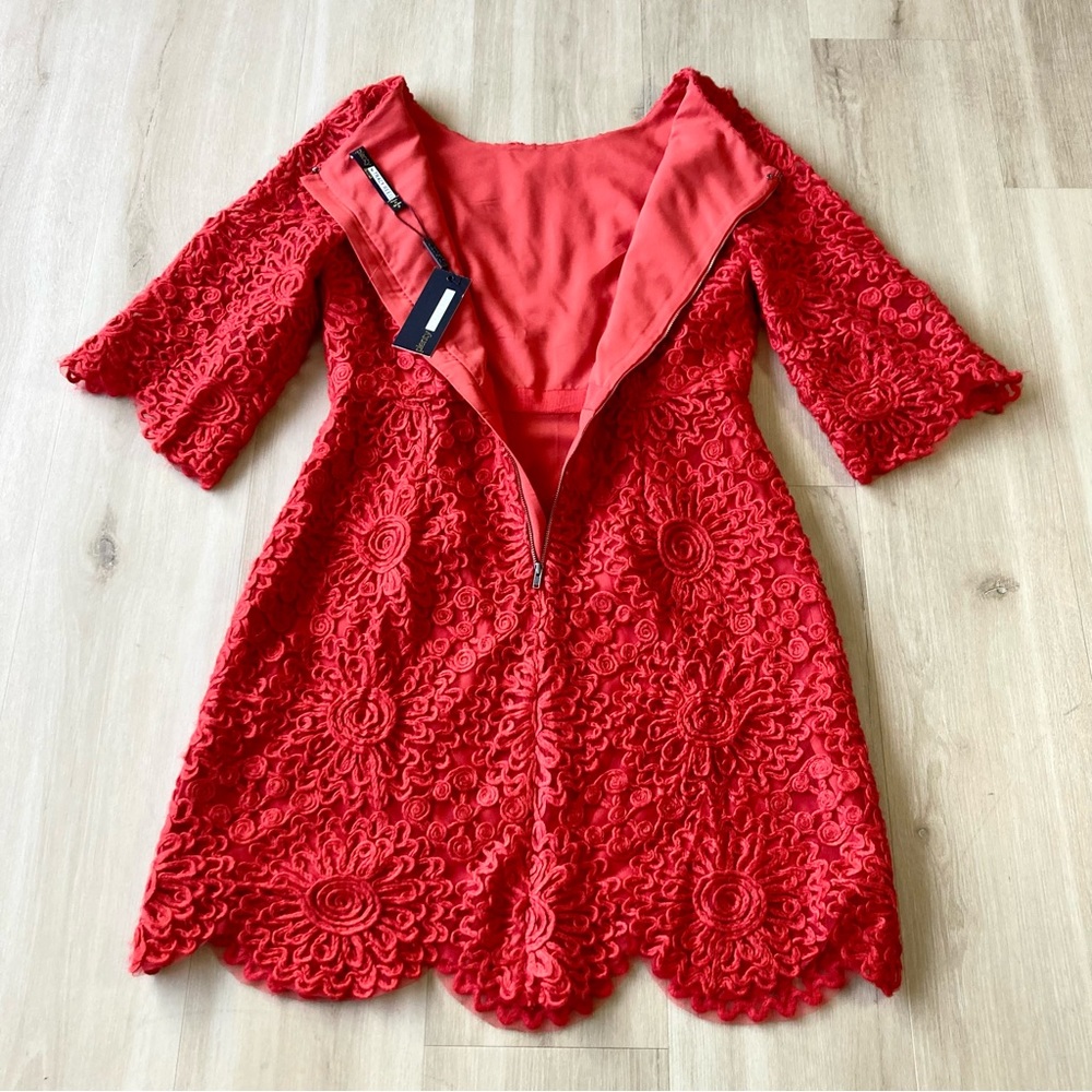 NWT Anthropologie Plenty Tracy Reese Red Scalloped Hem 3/4 Sleeve Dress size 6 - Picture 3 of 14